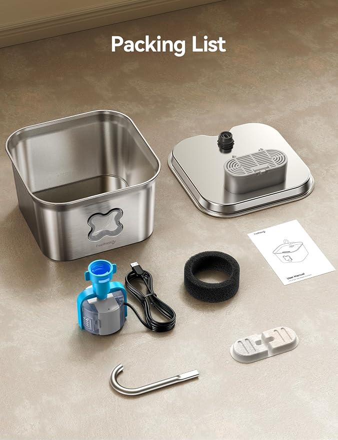 FEELNEEDY Cat Water Fountain, 304 Stainless Steel - 95oz/2.8L Faucet-Style Pet Drinking Fountain for Cats & Small Dogs, Ultra-Quiet <20dB, Dishwasher Safe, 4-Stage Filtration & Water Level Window