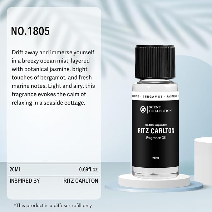 Luxury Hotel Scent Diffuser Oil Inspired by The Ritz Carlton Long-Lasting Essential Oil Refill for HVAC Systems, Home & Spa Use l Waterless Essential Aromatherapy(20ml/0.68Fl Oz)
