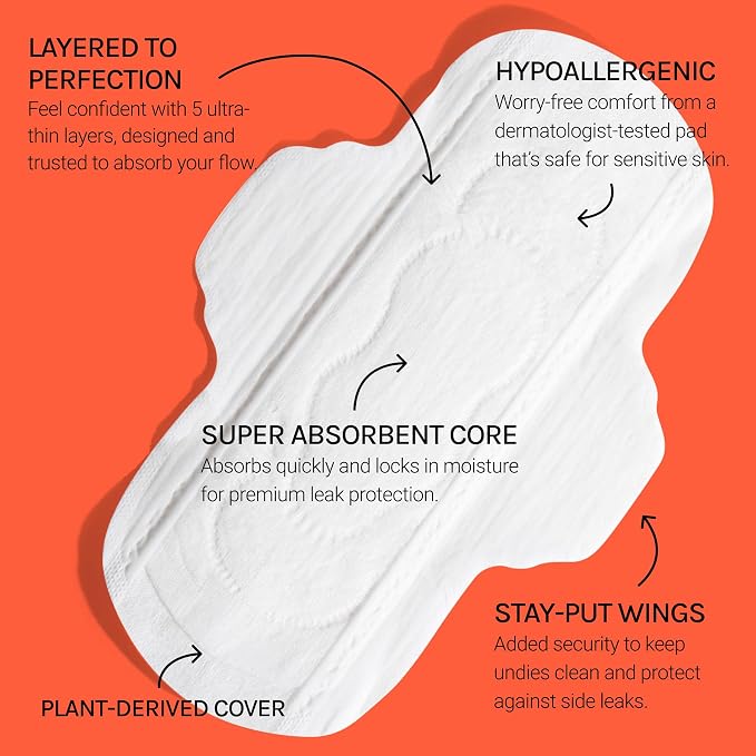 Flex Ultra Thin Pads | Ultra Thin with Wings | Fragrance-Free Sanitary Napkins | Super Absorbent & Comfortable Feminine Pads | Unscented (2-Pack, 60 Pad)