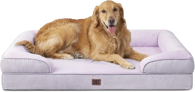 EHEYCIGA Orthopedic Extra Large Dog Bed, Waterproof Washable XL Pet Bed 44" | Non-Slip Bottom and Egg-Crate Memory Foam Big Dog Couch Bed with Washable Removable Cover, Lilac, 44Inch