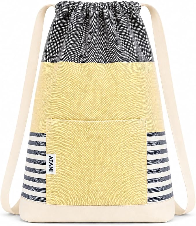 ATANI Turkish Beach Towel (71x39 Inches), Converts to a Bag, Oversized 100% Cotton Bath Towels Lightweight Quick-Dry Beach Blanket for Travel, Picnic, Camping, Yoga and Pool (Black x Yellow)