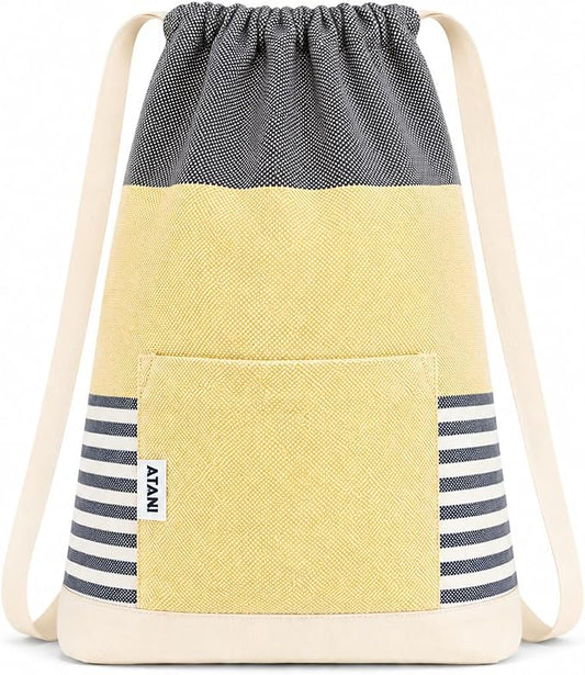 ATANI Turkish Beach Towel (71x39 Inches), Converts to a Bag, Oversized 100% Cotton Bath Towels Lightweight Quick-Dry Beach Blanket for Travel, Picnic, Camping, Yoga and Pool (Black x Yellow)