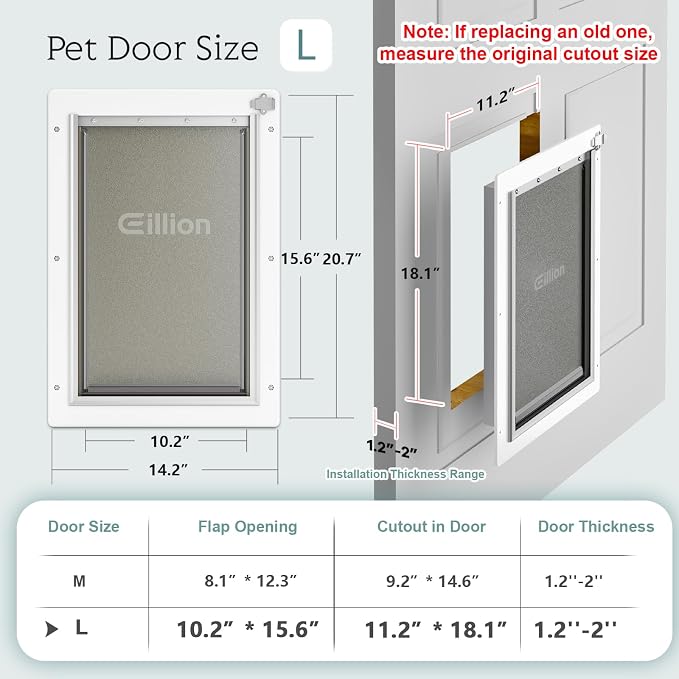 Dog Door for Door, Large Dog Door for Exterior Door with Rust-Proof Plastic Frame & Closing Panel, 3 Magnetic Flaps, Metal Telescoping Tunnel, Pets Up to 100 lb (L)