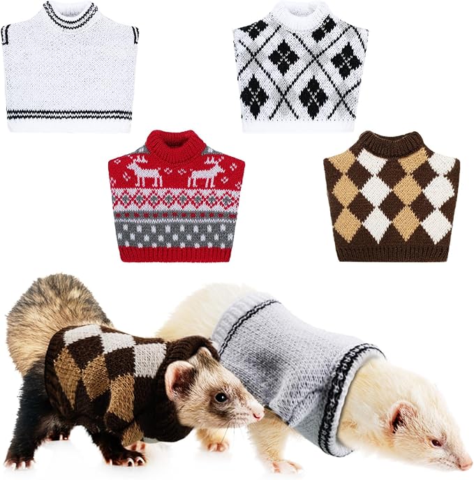 4 Pieces Guinea Pig Clothes Small Animal Rabbit Warm Vest Costume for Ferret, Bunny, Guinea Pig, Squirrel Halloween Party Cosplay Photo Shoot T-Shirt Winter Pet Sweatshirt