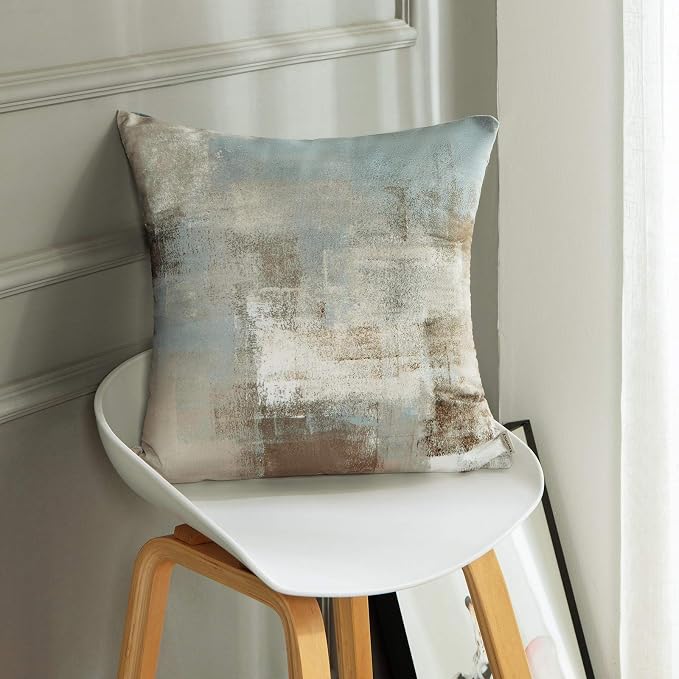 Throw Pillow Covers Set of 2, 18 x 18 Inch, Grey Beige Teal | Abstract Modern Art Outdoor Decorative Square Pillow Cases Couch Cushion Case for Couch Bed Sofa Living Room Home Decor