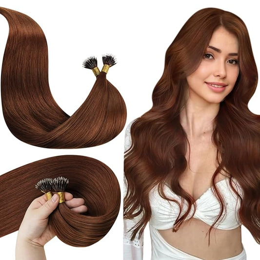 LaaVoo Nano Bead Hair Extensions Human Hair Auburn Nano Ring Extensions Auburn Nano Tip Hair Extension Real Human Hair 50strands 50gram 20inch