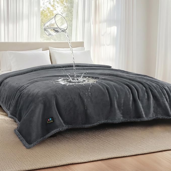 Luciphia Waterproof Blanket for Large Dog, Reversible Sherpa Bed Cover | waterproof pet blanket sherpa fleece reversible couch cover bed protector from spills scratches, Dark Grey 100" x 85"