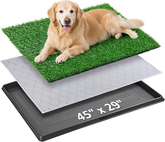 Large Dog Grass Pad with Tray 45"x29", for Indoor Outdoor Potty Training | Dog Litter Box, Easy to Clean, Pet Loo, Artificial Grass Patch, Washable Pee Pad, Ideal for Patio Balcony Apartment