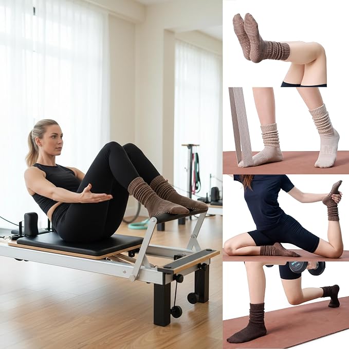 COOLMATE Pilates Socks with Grips for Women, Yoga Socks, Crew Non Slip Women for Barre, Pilates Gifts for Women