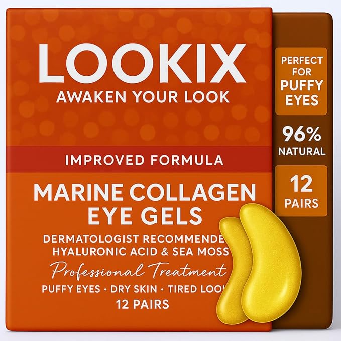 Marine Collagen Eye Gels, 12 Pairs, Under Eye Patches with Hyaluronic Acid, Natural Formula for Puffy Eyes
