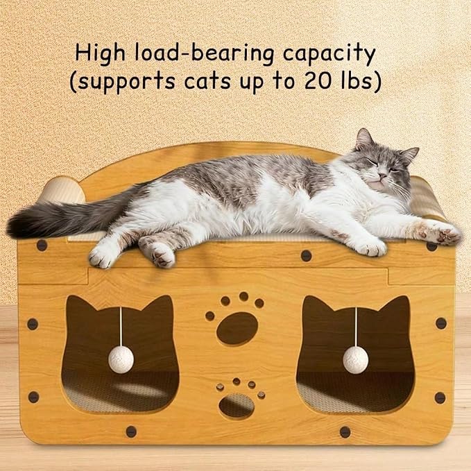 3-in-1 Scratcher Cat House – Save Your Furniture Combines Play Cave, Cozy Bed & Scratching Pad. Durable Cardboard, Reduces Stress. Ideal for Indoor Cats Who Love to Scratch, Play & Nap (MD-CAT1)