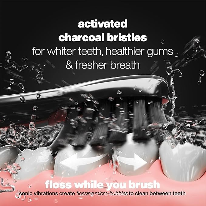 AquaSonic Pulse Activated Charcoal Replacement Brush Heads - Ultra Whitening Brush Heads - 2X Whitening & Stain Remover - Compatible only with AquaSonic Pulse- 2 Pack (Black)
