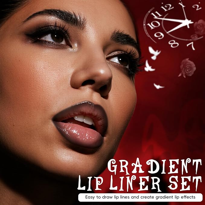 Lip Liner Gloss Set, Black Plumping Lip Liner Lip Pencil Moisturizing Lightweight Lip Gloss Lip Combo, High Shine Glossy Lip Tint Lip Stain Makeup Long Lasting Lip Contour for Women