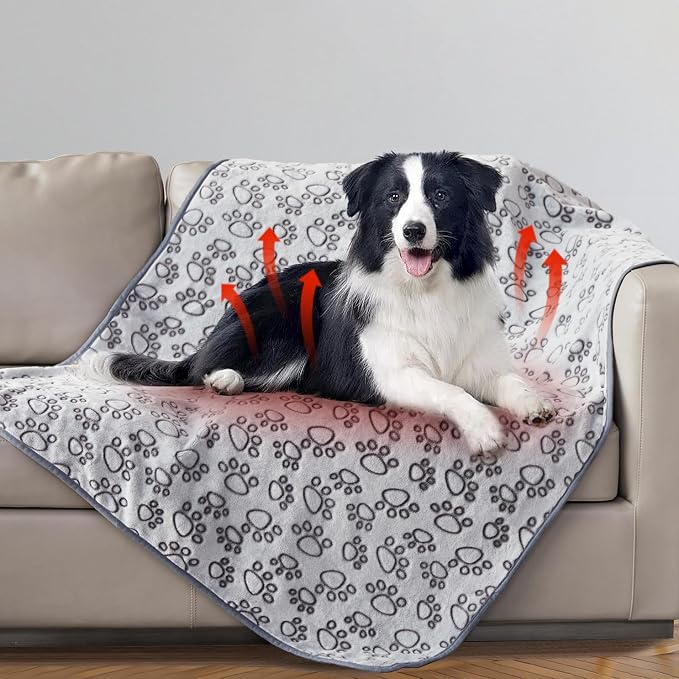 Stuffed Premium Soft Dog Blanket, with Flannel Grey Cute Paw Print, 43 * 66 inches Medium Large Size, Self Warming Cat Blanket Puppy Supplies Dog Products Stuff Essentials
