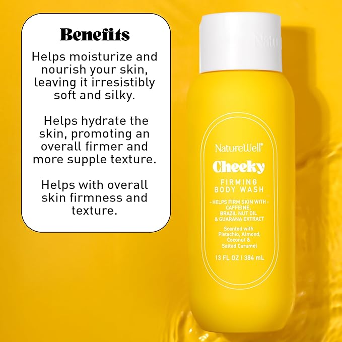 NATURE WELL Cheeky Firming & Cleansing Body Wash, Infused With Caffeine, Brazil Nut Oil, & Guarana Extract, Scented With Pistachio, Almond, Coconut, & Salted Caramel, 13 Fl Oz