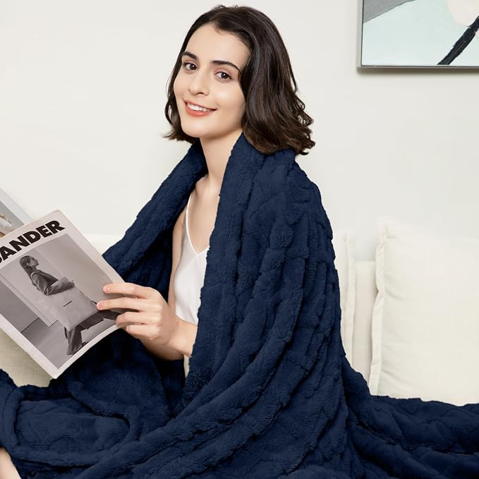 Aganear Fleece Throw Blanket for Couch Sofa 50"x60" Navy | Lightweight Fuzzy Throw,Warm Gift for Women,Christmas,Housewarming,Soft,Boho Design for Room Home Decor,All-Season Use
