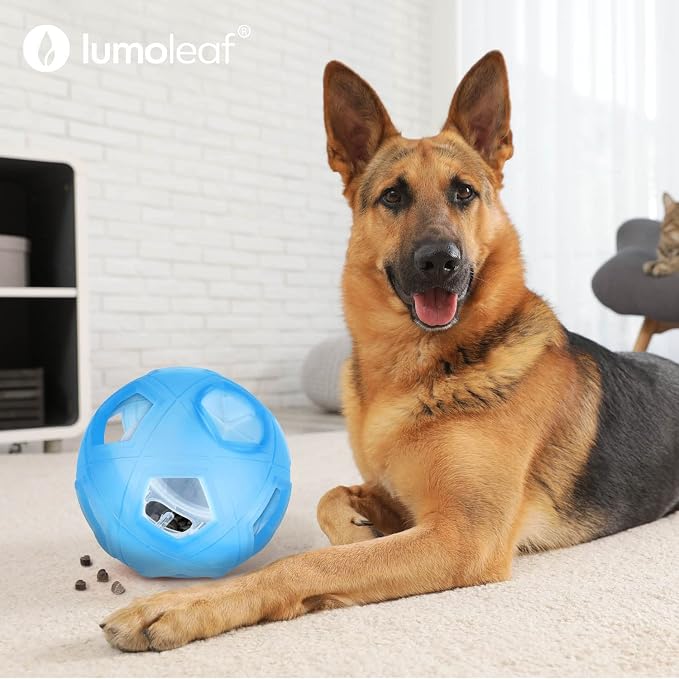 LumoLeaf Dog Treat Ball Toy, 7” Interactive Puzzle Feeder for Medium & Large Dogs, Treat Dispensing Toy with Adjustable Difficulty, Mental Stimulation & Slow Feeding, Blue, 18cm