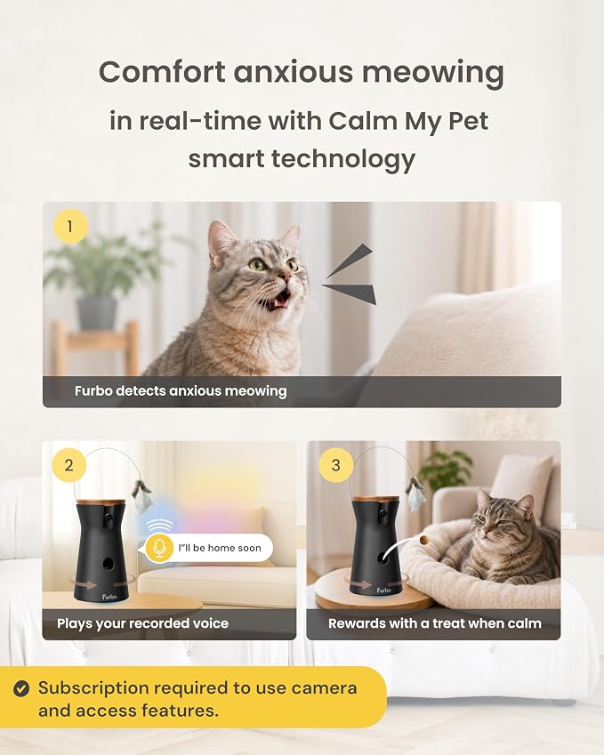 Furbo 360° Cat Camera [Paid Plan Required to Activate] | Stay connected with AI Cat & Home Safety Alerts, Auto-Tracking, Video History & 2-Way Audio. Plan Req. (3mo min)