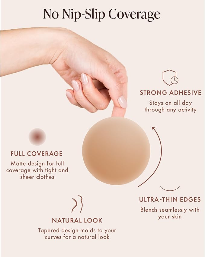 Reusable Silicone Nipple Covers - Waterproof, Nude, 4 Shades - Sticky Breast Stickers for Strapless Dress