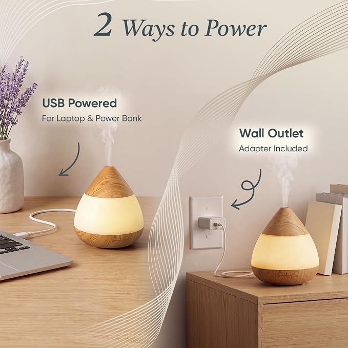 Essential Oil Diffuser with Adapter, 130ml Aromatherapy Scent Machine for Home & Office, 7 Color LED & Breathing Light Cool Mist Humidifier, 2 Mist Modes Last up to 8 Hours, Auto-Off, Conical