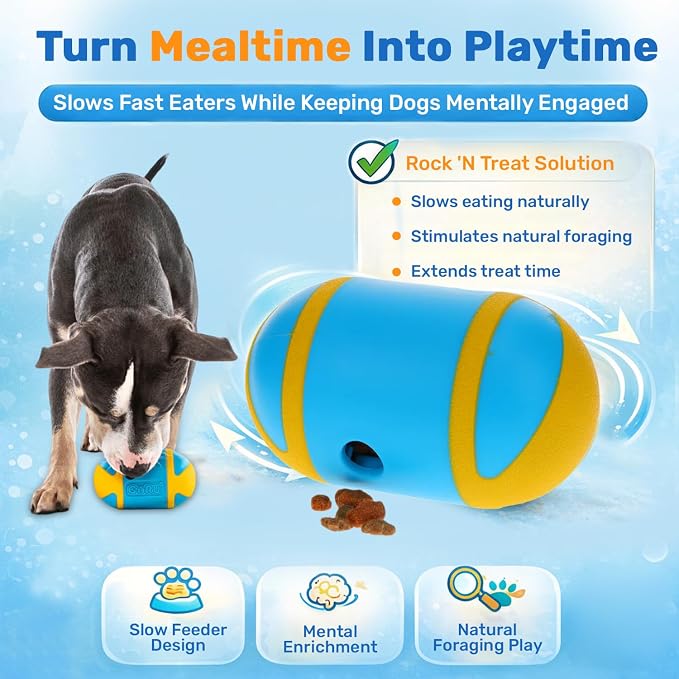 GURU Pet Rock 'N Treat Toy with Capsule-Shaped Design - Medium Interactive Dog Toy with Rocking Motion for Fun Play – Engaging Dog Enrichment Toy with Easy Loading for Slow Feeding & Interactive Play