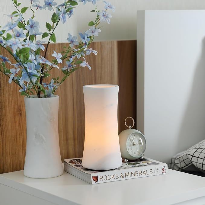 White Marble Vase for Flowers, 8.66" Minimalist Modern Frosted Flower Vase for Home Decor, Decorative Vases for Centerpieces, Living Room, Dining Table, Office, Boho Farmhouse Decor