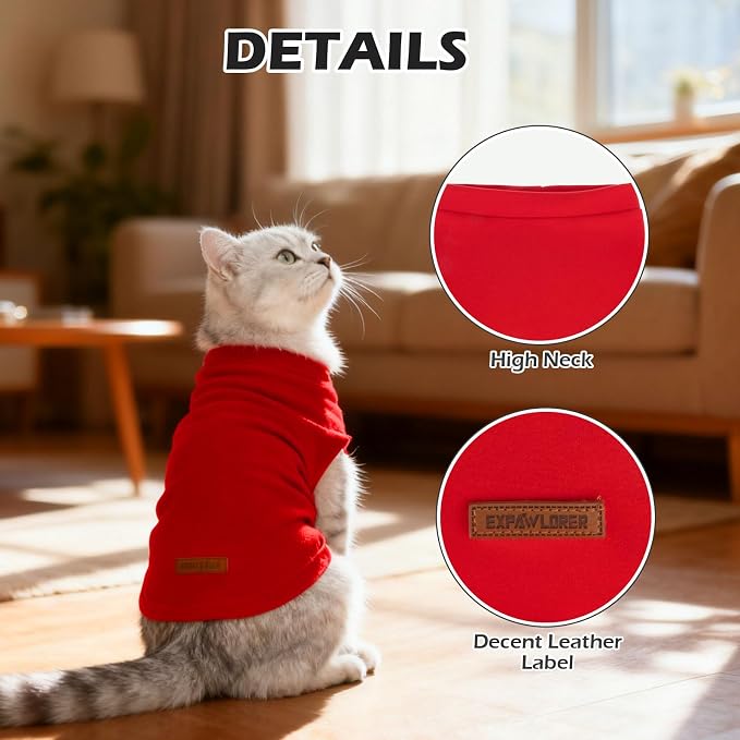 Cat Sweater Warm Fleece Pet Clothes for Cats Only | Soft Cat Vest Puppy Hoodie Coat, Fall Cold Winter Sweatshirt Pullover Clothing also for Small Dogs, Red M