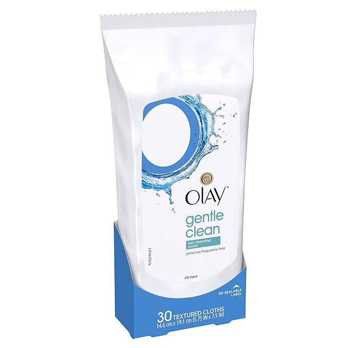 OLAY Wet Cleansing Cloths Gentle Clean, Sensitive/Fragrance-Free 30 Ea (Pack of 12)