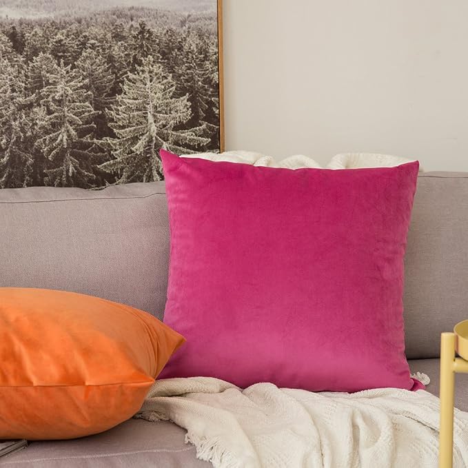 MIULEE Velvet Throw Pillow Covers 18x18 Inch Pack of 2 Hot Pink | Soft Solid Decorative Pillow Covers, Modern Luxury Home Decor, for Couch Chair Sofa Bedroom Livingroom
