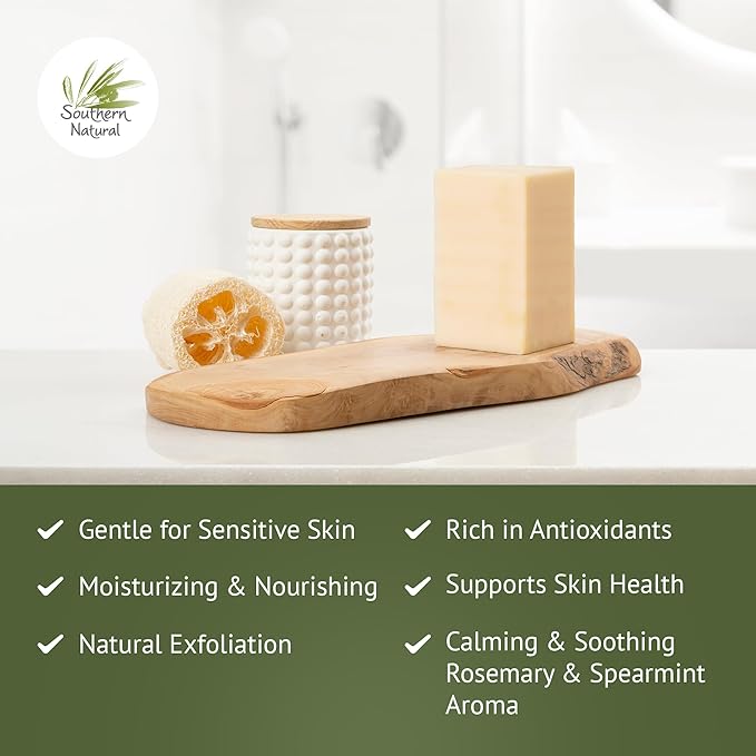 Southern Natural Rosemary Mint Goat Milk Soap Bar – Soothing Goat Milk Soap for Sensitive Skin and Dry Skin Relief – Natural Handmade for Men, Women, Kids & Baby, 4 oz (1 Bar)