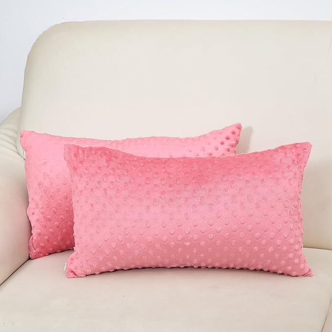 Water Resistant Polyester Pillow Inserts with Plush Dot Cover | Pack of 2 Square Form Indoor Decorative Pillow, Bed and Couch Pillows, 12 x 20 Inches, StrawberryRed