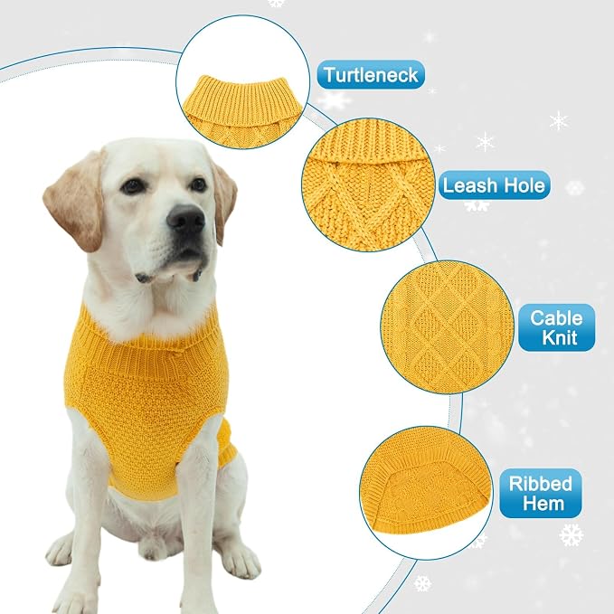 Mihachi Turtleneck Dog Sweater - Winter Coat Apparel Classic Cable Knit Clothes with Leash Hole for Cold Weather, Ideal Gift for Pet in New Year