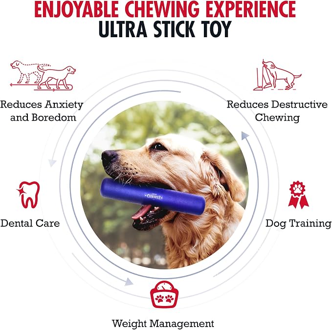 SuperChewer Tough Chew Stick Fetch Toy | Lifetime Replacement | Strong Natural Rubber | Smear Treats Inside To Excite Dogs | Ultra Durable Chewing Toy for Aggressive Chewers | For All Breeds