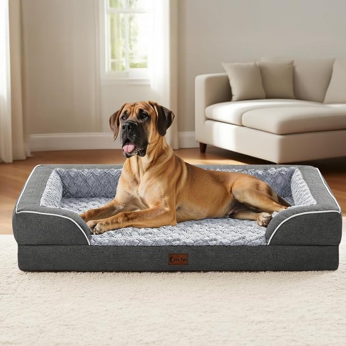 Orthopedic Dog Bed for Extra Large Dogs, 45x35in, Dark Grey | Orthopedic Foam Relieves Joint Pressure, Bolsters Supports Head And Neck, Washable Cover, Non-Slip Bottom