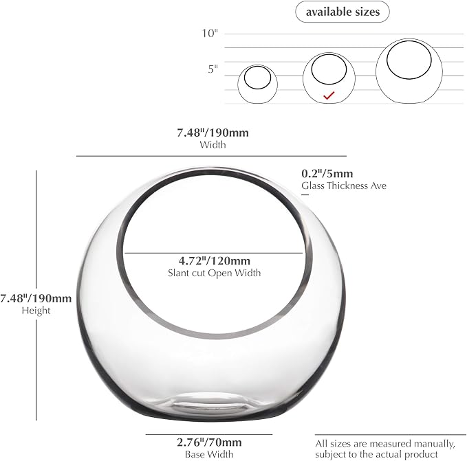 WGV Slant Cut Bowl Glass Vase, Width 7.5", Height 7.5", Clear Round Globe Planter Terrarium Orb, Candy Dish, Fruit Jar, Floral Container for Home Office Decor, 1 Piece