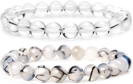 Bivei Natural Gemstone Semi Precious Healing Crystals Handmade Stretchy Round Beads Bracelet,Stocking Stuffers for Women Enhance Positive Energy