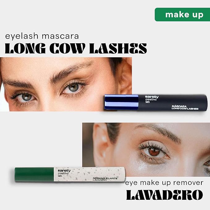 SARELLY Lash Kit | Cow Lashes Mascara + Lavadero Eye Makeup Remover | Waterproof Volume & Gentle Removal | Vegan & Cruelty-Free