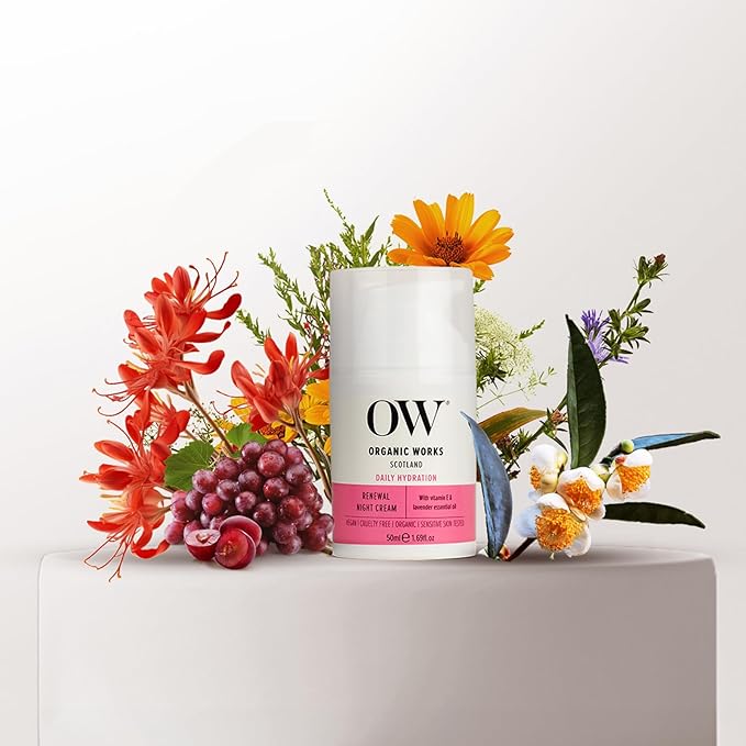 Organic Works Daily Hydration Renewal Night Cream - Nourishing Night Cream with Camellia Sinensis and Lavender - Suitable for All Skin Types - 1.69 oz