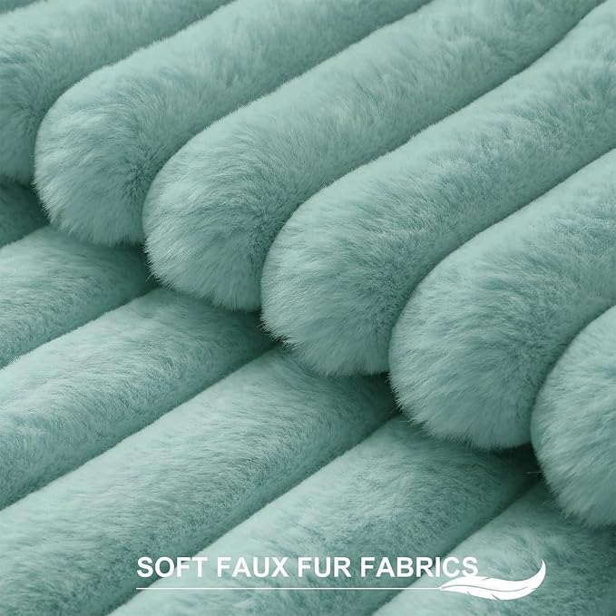 Pallene Faux Fur Decorative Throw Pillow Covers 26x26 Set of 2, Aqua | Luxury Plush Texture, Striped Design, Cozy Soft Touch, Modern Home Accent Decor for Couch, Sofa, Bed, Living Room