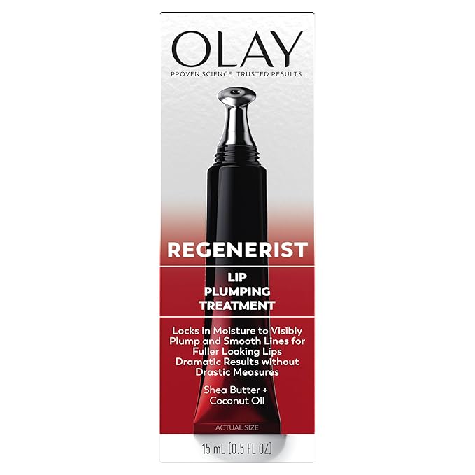 Olay Regenerist Nourishing Treatment, Lip Balm, Plumping Lip Gloss for Women, Fuller Looking Lips & Smoothed Lines, 3-in-1 Mask, Plumper, Gloss - Anti-Aging Skin Care, Shea Butter & Coconut Oil, 0.5oz