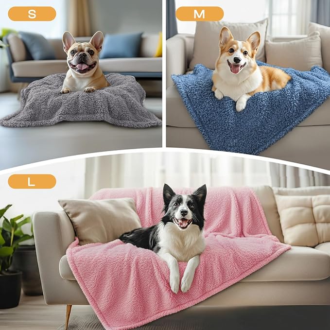 Luciphia 3 Pack Soft Sherpa Fleece Blankets for Dogs Cats Puppies,41"x31" | Fluffy Throw Blanket Washeble for Crate Bed Couch Indoor. Cozy Pet Blanket, Puppy Essentials Dog gift,Blue/Pink/Grey,Large