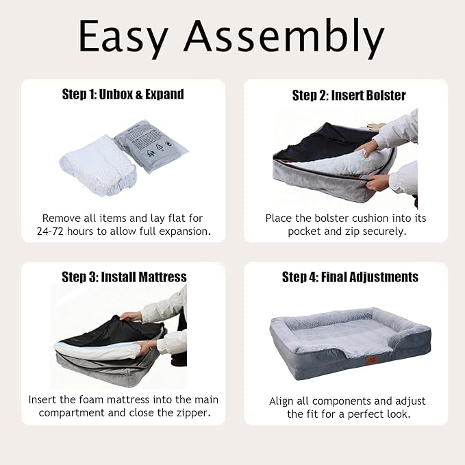 Orthopedic Dog Beds Large Sized Dog, Memory Foam Dog Bed Couch, 36"L | Dual-layer Foam Mat, Washable Cover&Waterproof, Contoured Bolster Design, Indoor&Car Truck, Pet Bed for Dogs Cats Up to 50lbs