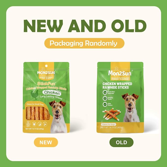 MON2SUN Dog Treats, Rawhide Twist Chicken Hide Sticks, Suitable for Puppy and Small Dogs, 5 Inch (Chicken, 14.11 oz) (Pack of 2)