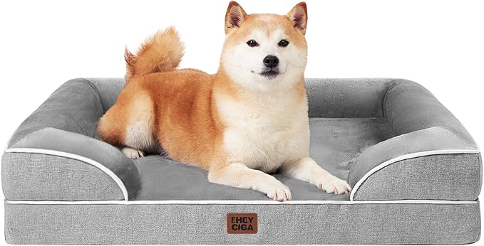 EHEYCIGA Orthopedic Dog Beds Large Sized Dog, Waterproof Washable Pet Bed | Non-Slip Bottom and Egg-Crate Memory Foam Dog Couch Bed with Washable Removable Cover, Grey