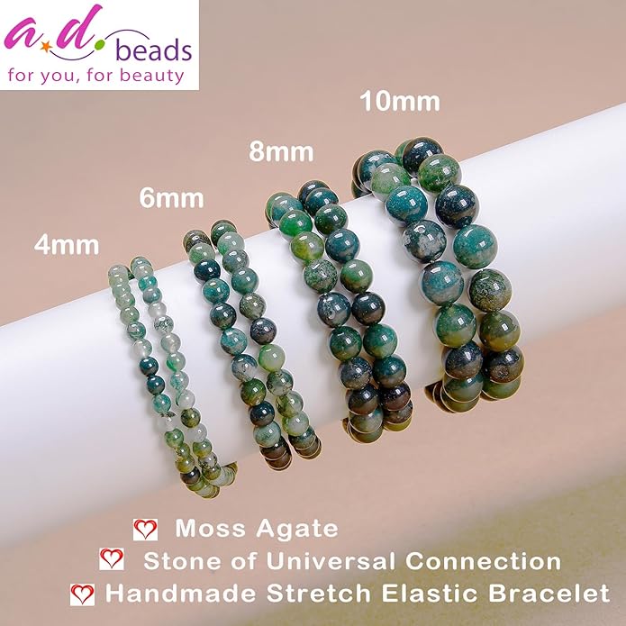 AD Beads Handmade Gemstone Stretch Elastic Bracelet Crystal Healing Reiki Nature's Beauty and Spiritual Essence Unisex