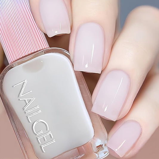 Jelly Milky White Nail Polish, Quick Dry, Fingernail Polish No UV Needed, Sheer Nail Polish for Women and Girls