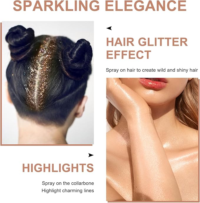 Hair and Body Glitter Spray, Shimmering Powder Sparkle Powder Makeup, Glitter Loose Sparkle Makeup for Body Highlighter,Festival Prom Rave Accessories (Champagne)