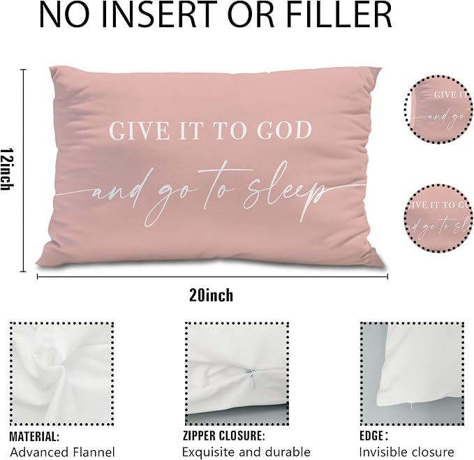 Give It to God and Go to Sleep, Decorative Pillows Cover for Bed, Throw Pillows Cover for Bed,12x20 Inch Pillow Case,Decorative Bed Pillows Cover for Bedroom Room(12x20,Pink)