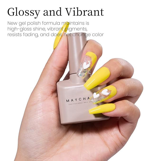 MAYCHAO 15ML Lemon Yellow Gel Nail Polish 1Pc Pastel Yellow Gel Polish Soak Off UV LED Nail Polish Nail Art Starter Manicure Salon DIY at Home, 0.5 OZ