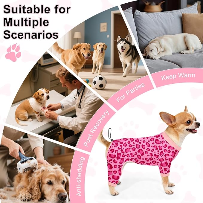 Bienbee Dog Pajamas, 4 Pack Adjustable Onesies for Small to Large Dogs XS | Dog Shedding Suit with Soft Fabric, Breathable & Stretchy, and Adjustable Back Length for Sleeping Lounging and Daily Use